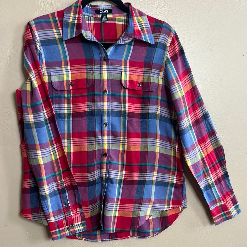 Tartan Chaps by Ralph Lauren Women’s Button-Up Shirt. Size Large. 100% Cotton.